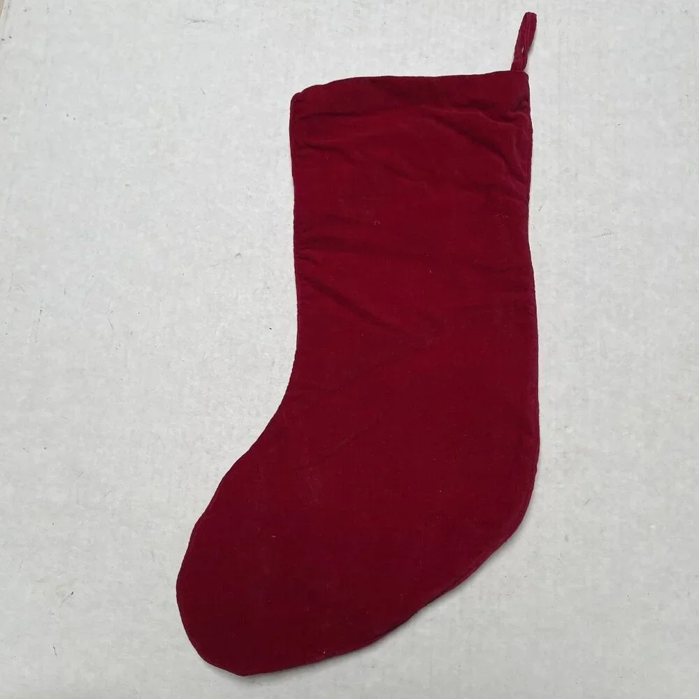 Vintage Needlepoint Christmas Stocking Gold Metallic Ornament Red Hanging‎ Decor